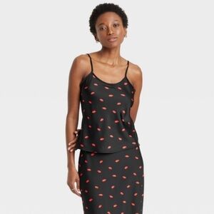 Black and Red Lip Print Women's Camisole Top